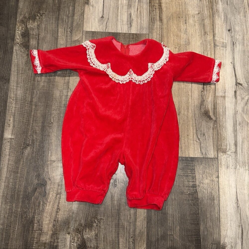 Petite Jardin large vintage‎ jumpsuit red Velour Made In USA Small